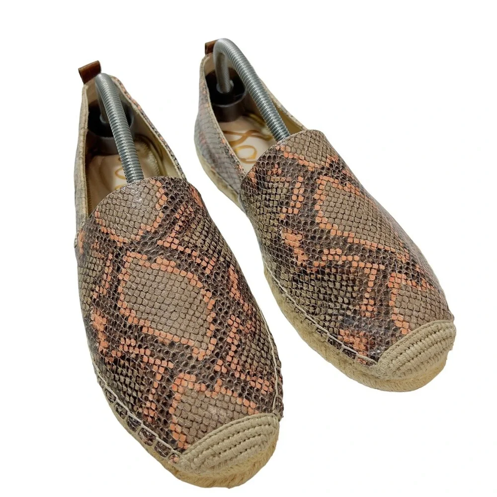 Sam Edelman Khloe Slip-On Snakeskin Mesa Nude Leather Espadrille Flats Size 10